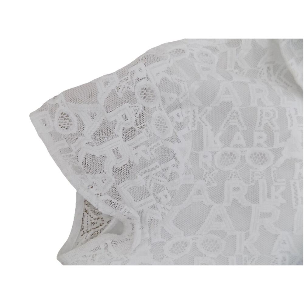Karl Lagerfeld white lace blouse short sleeve size Large - Picture 7 of 9